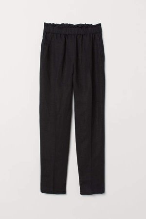Linen-blend Pull-on Pants - Black