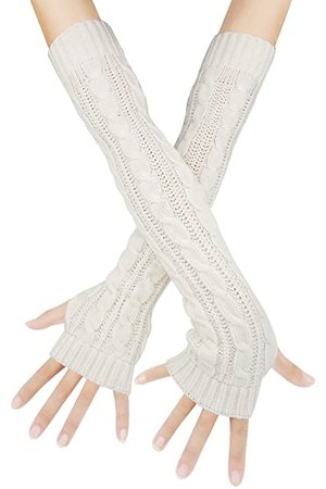 Flammi Women's Knit Arm Warmer Gloves Warm Cashmere Long Fingerless Mittens with Thumb Hole (Pink) at Amazon Women’s Clothing store
