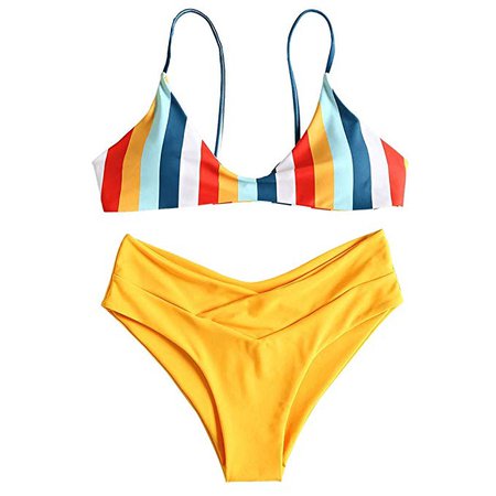 Amazon.com: ZAFUL Women's Striped High Leg Cami Bikini Set Bright Yellow L: Clothing