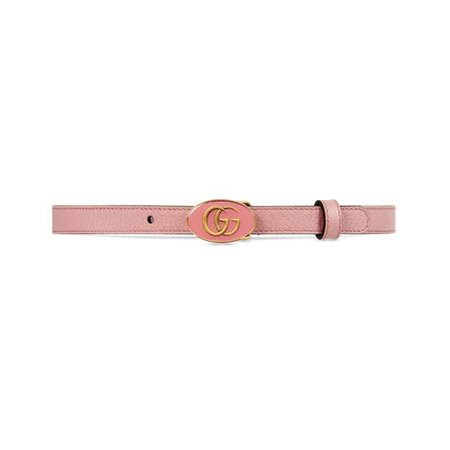 Leather belt with oval enameled buckle in Pink leather | Gucci Women's Belts