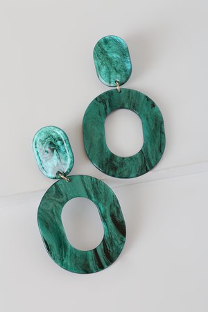 Green Resin Earrings - Acetate Marbled Earrings - Acrylic Earring