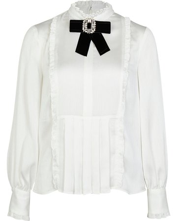 White bow brooch collared blouse top | River Island