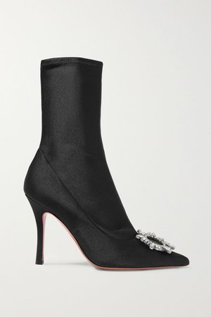 Black Begum crystal-embellished stretch-satin sock boots | Amina Muaddi | NET-A-PORTER