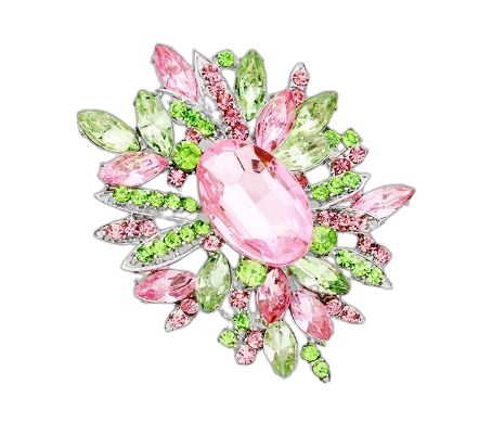 Crystal Flower Leaf Brooch - Pink & Green