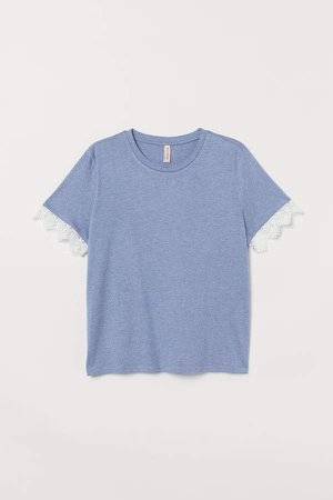 H&M+ T-shirt with Lace - Blue