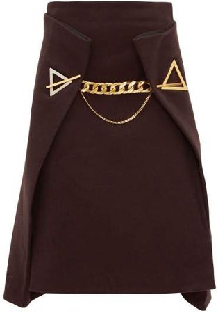 Chain Embellished Cashmere Skirt - Womens - Dark Brown