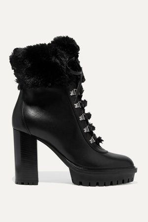 Black 100 faux fur-trimmed leather platform ankle boots | Gianvito Rossi | NET-A-PORTER