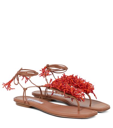 Aquazzura - Panarea beaded leather sandals | Mytheresa