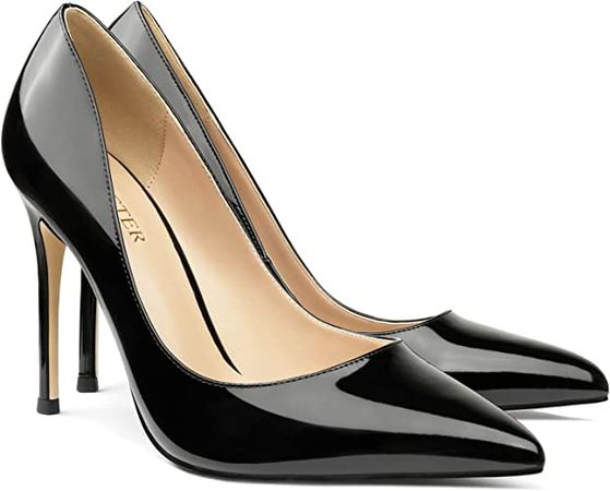 Amazon.com | COLETER Women's 4 Inch Pumps Pointy Toe Wedding Dress Shoes Slip on Stiletto Pumps Patent Black 6.5US | Shoes