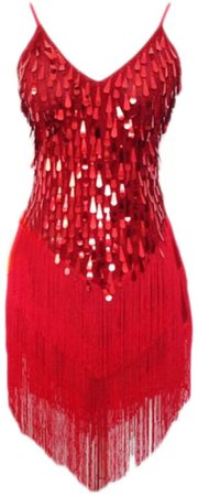 Latin Rumba Cha,cha Tassel Dance Dress Water Drop Sequins Dance Skirt,Red