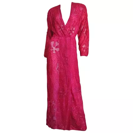 Halston 1970s Wrap Beaded Gown For Sale at 1stDibs | halston wraps, halston pink gown, halston wraps 70s