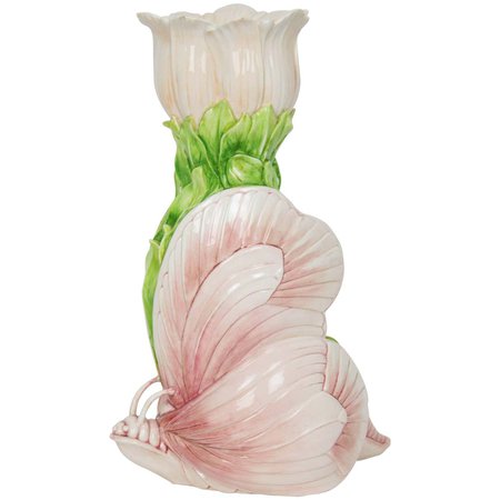 Art Nouveau Liberty Pink White Green Butterfly Ceramic Vase, Italy 1910s For Sale at 1stDibs