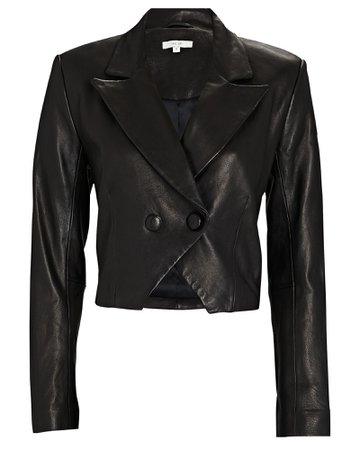 The Sei Cropped Double-Breasted Leather Blazer | INTERMIX®