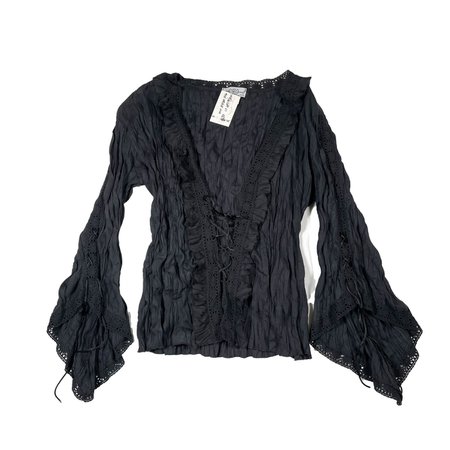 lace up blouse top with flared sleeves