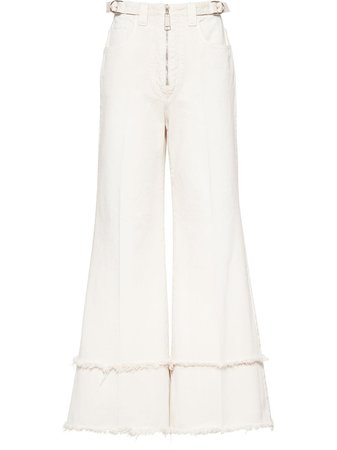 Shop white Miu Miu Drill high-waist trousers with Express Delivery - Farfetch