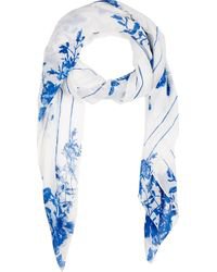 Lyst - McQ White and Blue Floral Scarf in Blue