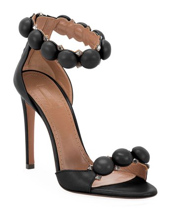 ALAIA Bombe Stud Leather Ankle-Wrap Sandals | Neiman Marcus