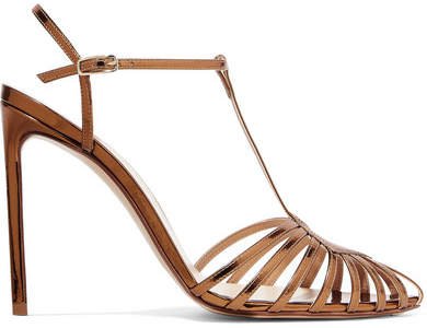 Cutout Mirrored-leather Sandals - Gold