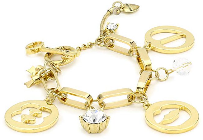 Betsey Johnson "Status" Cut-Out Circle Multi-Charm Toggle Bracelet: Link Charm Bracelets: Clothing