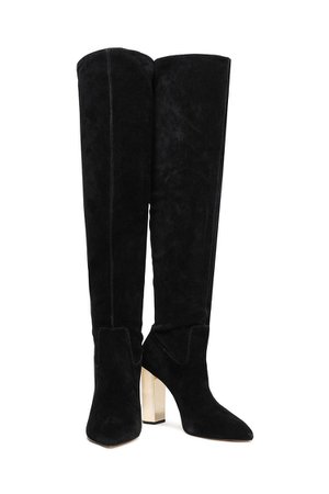 Black Paloma gold tone-trimmed suede over-the-knee boots | Sale up to 70% off | THE OUTNET | MICHAEL MICHAEL KORS | THE OUTNET