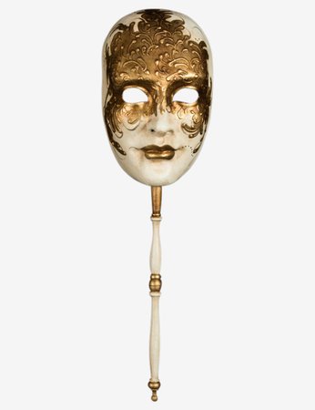Gold and White Face With Stick venetian mask for sale