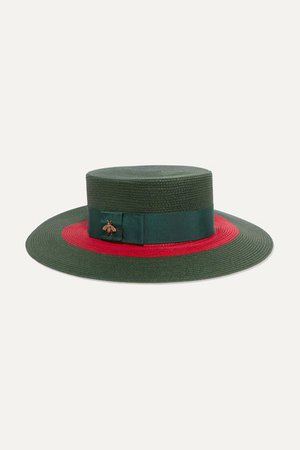 Gucci | Embellished grosgrain-trimmed straw hat | NET-A-PORTER.COM