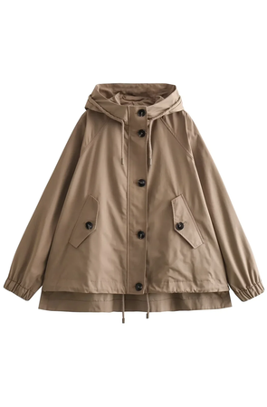 Pocket hooded single breasted thin coat
