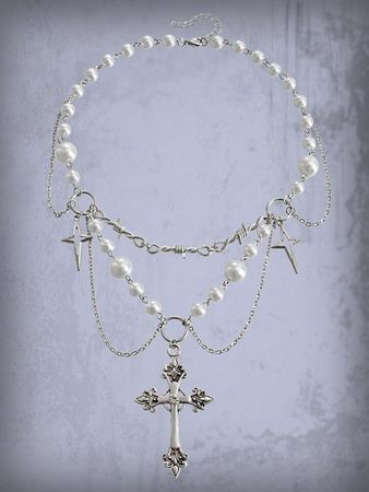ROMWE Goth 1pc Fashion Iron Alloy Cross Faux Pearl Decor Pendant Necklace For Women For Daily Decoration | SHEIN USA