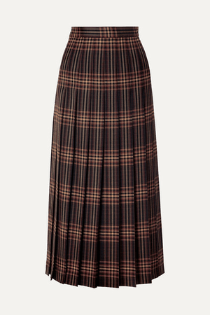 ModeSens High-rise Pleated Tartan Wool Midi Skirt Gucci Brown