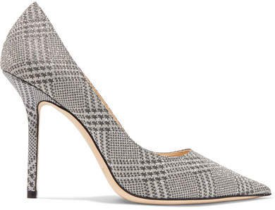 Love 100 Glittered Checked Leather Pumps - Silver
