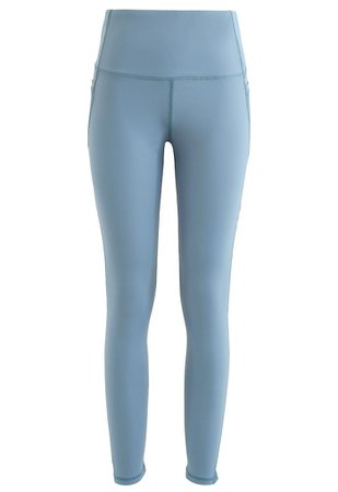Mesh Pockets High Rise Seam Detail Ankle-Length Leggings in Blue - Retro, Indie and Unique Fashion