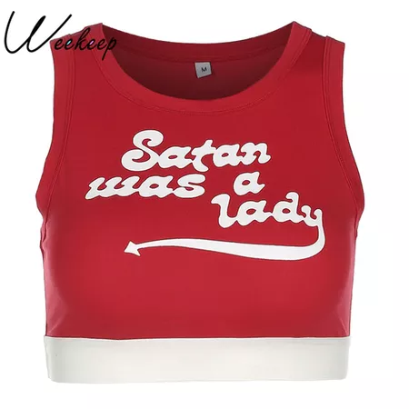 Weekeep Slim Cropped Tank Tops Women Letter Print Sleeveless Red Knitted Crop Top Summer O neck Fitness Sporting Workout Tanks-in Tank Tops from Women's Clothing on Aliexpress.com | Alibaba Group