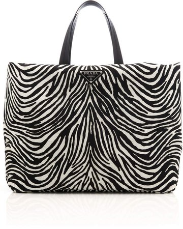Leather-Trimmed Printed Shell Tote