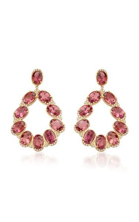 18k Yellow Gold Diamond Detailed Pear Shape Earrings With Pink Tourmaline By Jamie Wolf | Moda Operandi