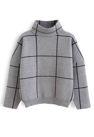 Grid Turtleneck Sweater in Grey - Retro, Indie and Unique Fashion