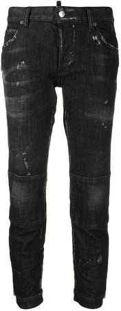 low rise scuffed skinny jeans