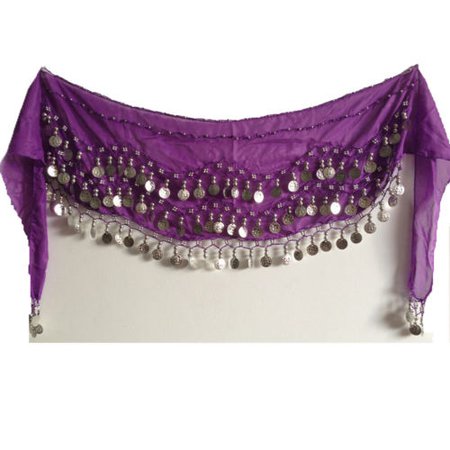 Dark Purple Belly Dance Hip Skirt Scarf Wrap Belt with 3 Rows Silver Coins US | eBay