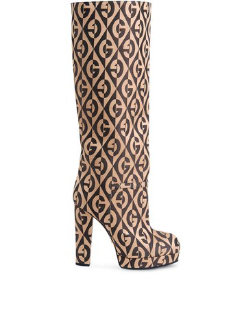 Brown Gucci Platform Boot With G Rhombus | Farfetch.com