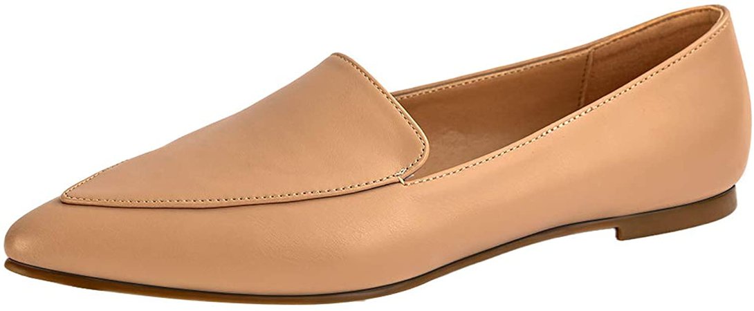 Amazon.com | Women's Pointed Toe Slip On Comfort Loafer Flat nude10 | Loafers & Slip-Ons