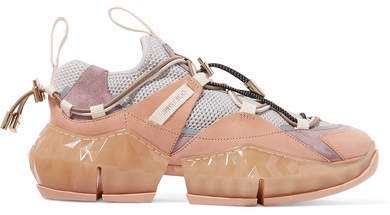 Diamond Trail Suede, Leather And Stretch-mesh Sneakers - Baby pink