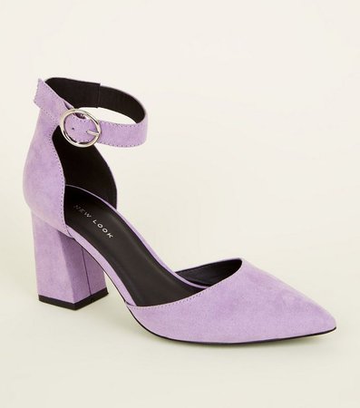 Lilac Suedette Buckle Ankle Strap Block Heels | New Look