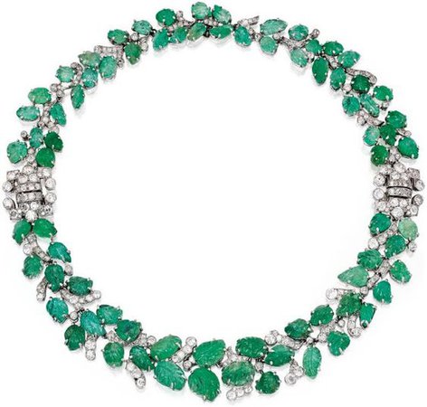 rt deco emerald and diamond necklace/bracelet combination, circa 1930.