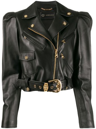 farfetch versace leather jacket