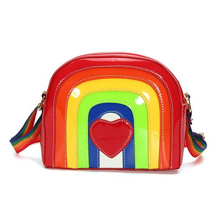 Amazon.com: OURBAG Cute Women Rainbow Colors Stripes Messenger Bag Shoulder Bag PU Leather Handbag Rainbow: Clothing