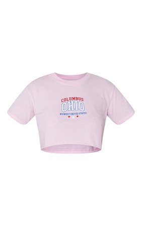 Baby Pink Columbus Print Babydoll Crop T Shirt | PrettyLittleThing USA