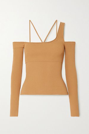 Yellow La Maille cold-shoulder ribbed-knit top | Jacquemus | NET-A-PORTER