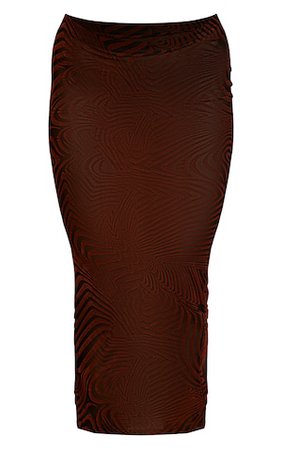 Brown Swirl Devore Mesh Low Rise Midaxi Skirt | PrettyLittleThing USA