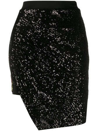 John Richmond Asymmetric Sequinned Skirt RWP20205GOSM Black | Farfetch