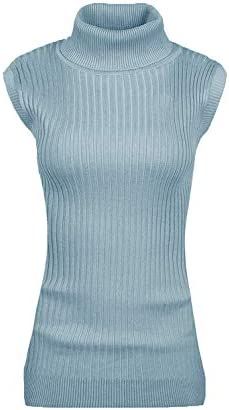 v28 Women Sleeveless High Neck Turtleneck Stretchable Knit Sweater Top-L,IcBlue at Amazon Women’s Clothing store