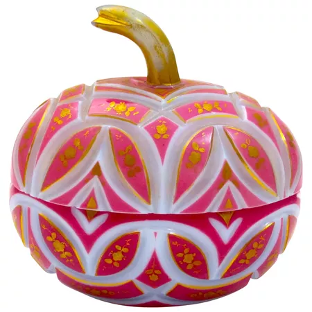 RARE Antique Bohemian Pink 'Barfatan' Opaline Enamelled Glass Melon : Grand Tour Antiques | Ruby Lane